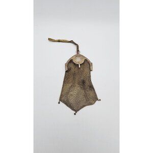 Antique Soldered   Mesh chain mirror strap dangle purple bead metal bag